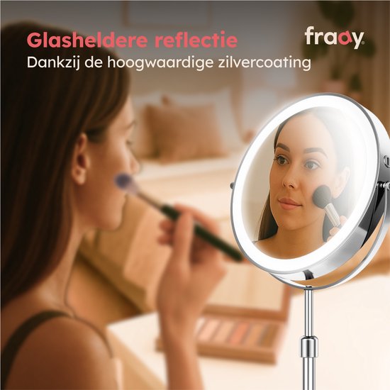 Fraay Make-up Spiegel met LED Verlichting Ø20 cm - 10x Vergroting - Oplaadbaar - Dubbelzijdig - Dimbaar - 3 Lichtstanden - Chroom