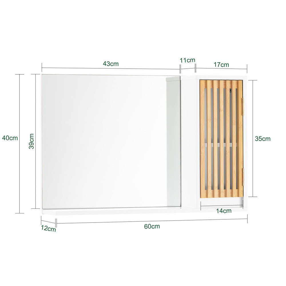 SoBuy Badkamerspiegelkast - Hoge kast - 1 Deurs - 60 x D12 x H40 cm - Wit