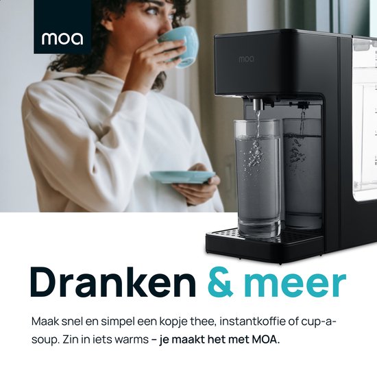 MOA Heetwaterdispenser 2,7L met Temperatuurregeling - Instant Waterkoker - 45-100°C - Heetwatertap - Melkfunctie - BPA-vrij - RVS - Zwart