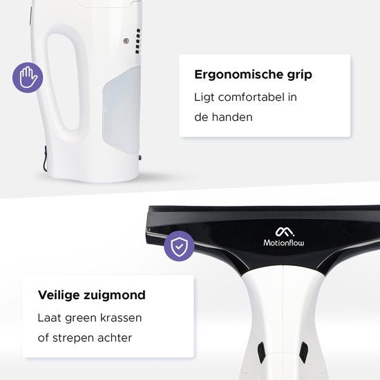 Motionflow Vacuüm Raamwisser met verlengstuk 61cm - Elektrische ruitenreiniger met inwasser - Oplaadbaar