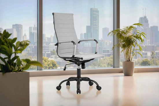 Feel Furniture - Luxe Bureaustoel - Hoge Rugleuning - Lichtgrijs met Mat Zwart Frame