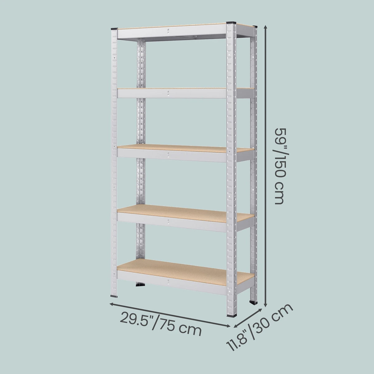 Joyfurnos Opbergrek Set van 2 - Zilver - 5 Legborden per Rek - 650 kg per Rek - Boutloze Montage - 75 x 30 x 150 cm