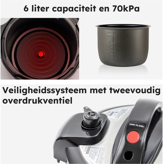 Multicooker - 11-Delige Set - 6L - 12 Automatische Programma's - Slowcooker, Rijstkoker, Stomer, Snelkookpan - Grijs - van Saaf