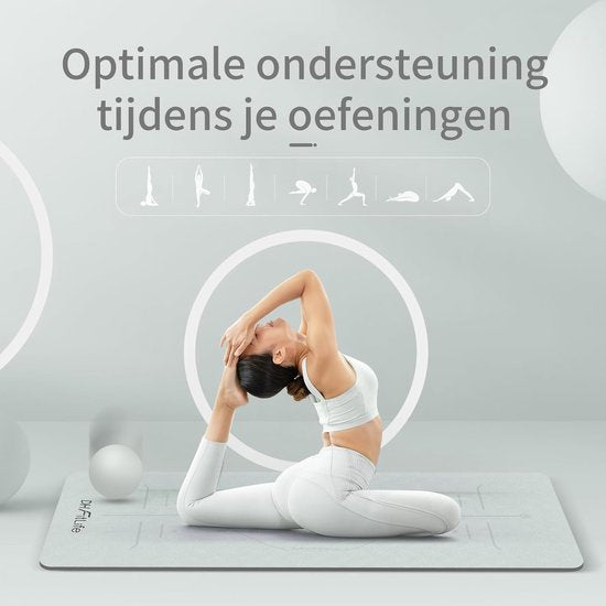 DH FitLife yogamat van TPE, 183 x 61 x 0,6 cm, gymnastiekmat, trainingsmat aan beide zijden antislip & milieuvriendelijk, fitnessmat met oriëntatielijnen (Grijs)