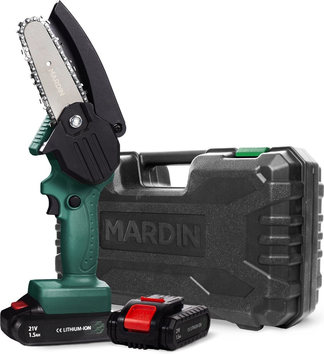 Mardin Mini Kettingzaag – Snoeizaag – 2 Accu’s – Incl. Koffer - Groen