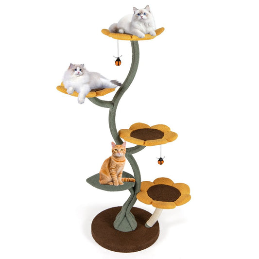 Coast Kattenboom - zonnebloemdesign - 5 platforms - geel, bruin en groen - 175 cm
