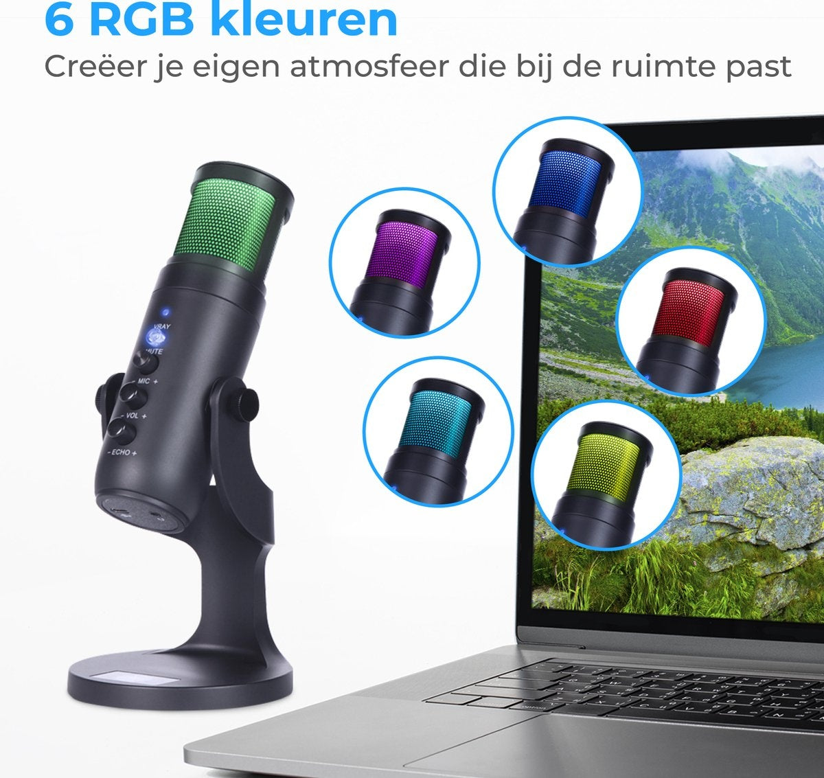 Nuvance - USB Microfoon met Standaard - voor PC en Gaming Microfoon - Streaming Microphone - RGB