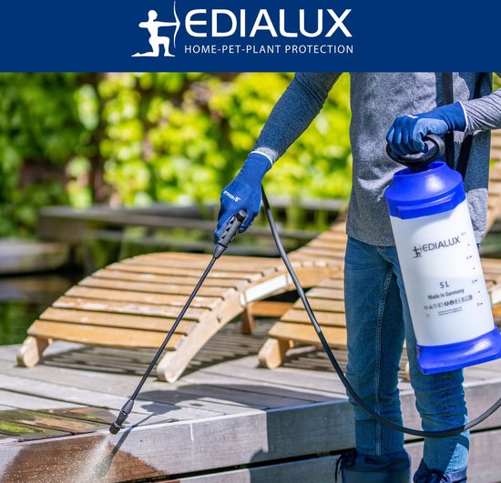 Edialux Coral 5 L druksproeier, drukspuit voor reiniging, ontsmetting en tuinwerkzaamheden, geschikt voor bleekwater, schoonmaakazijn herbiciden, bruine zeep, soda, verwisselbare onderdelen