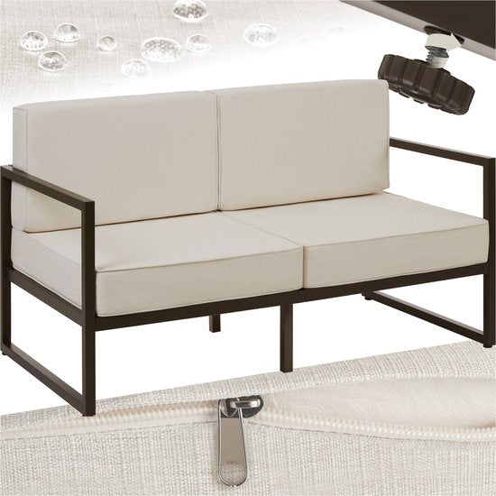 tectake® - Tuin-loungebank Comosa - Voor 2 personen - Tuinbank - 2-zits Loungesofa - Waterafstotende en ultradikke zit-en rugkussens - Draagkracht 125kg per zitplaats - Bruin/beige