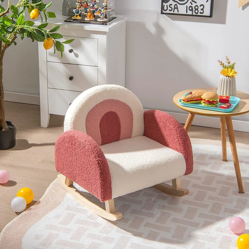 Coast Children's Swing Chair Teddy Plush fauteuil met schommelende benen gemaakt van Poplar Wood Red