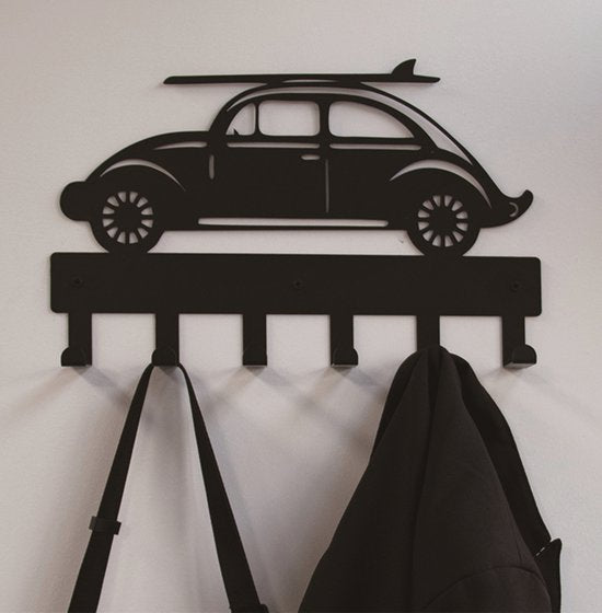 Kapstok auto kinderkamer - wandkapstok auto surfplank 6 haken babykamer