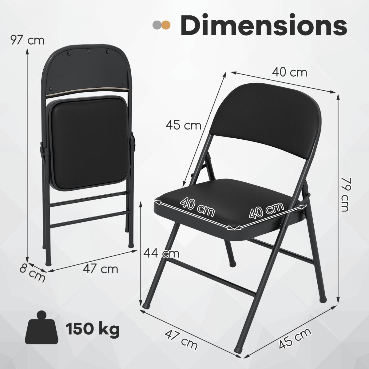 Coast Klapstoelen Set van 2 - metalen frame - kunstlederen bekleding - zwart