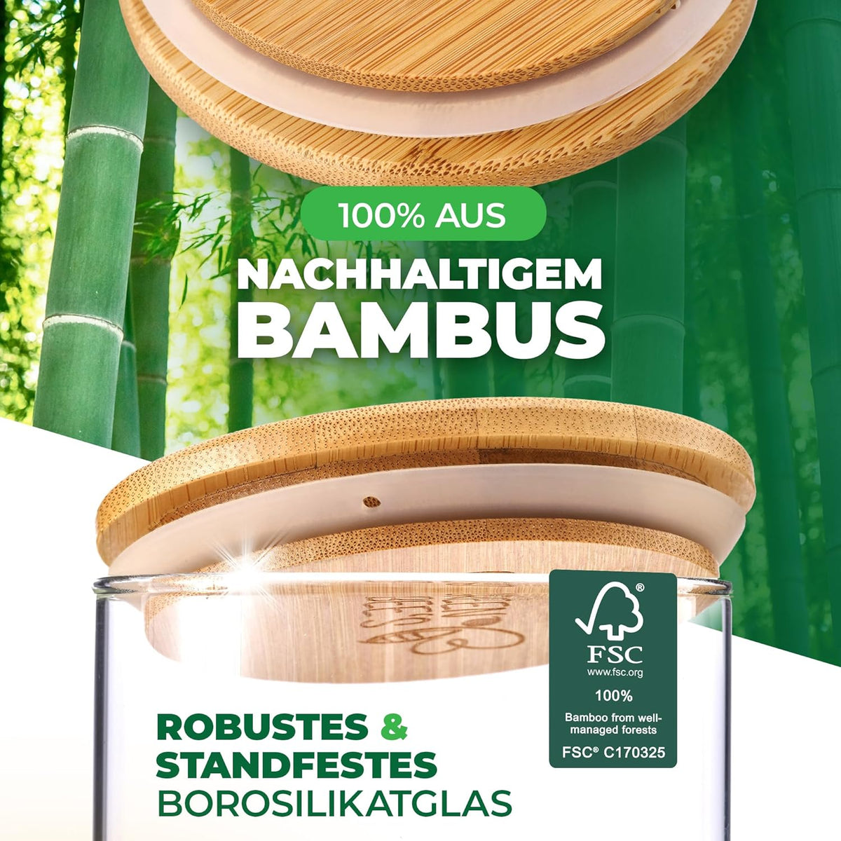 GREEN BEE`S voorraadpot groot - 2x1500ml Nieuw model - Perfect voor lade & apothekerskast - Duurzame voorraadpotten met luchtdichte deksels - Voor bloem, suiker, pasta, koffie & havermout