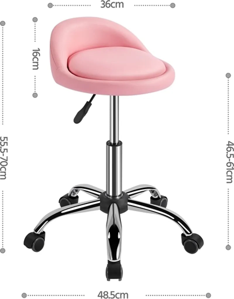 Yaheetech Verstelbare Werkkruk met Wielen en Rugleuning - Roze - 46,5-61 cm
