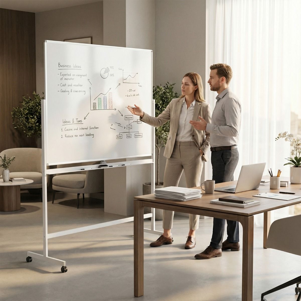 Coast Mobiel Whiteboard - Dubbelzijdig magnetisch bord - Verstelbare hoogte - Met wieltjes - Wit 150 x 120 cm