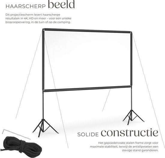 tectake® Beamer Scherm - 120 Inch (305 cm) - 16:9 Projectiescherm met Dubbel Statief - 4K HD - Oprolbaar - Uittrekbaar - Projectiedoek - Presentatiescherm - Home Cinema - Inclusief Draagtas