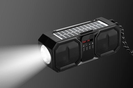 Denver Noodradio - Bluetooth Speaker - Solar Powerbank - 80W - FM Radio - Zaklamp - USB - BTG158 - Zwart