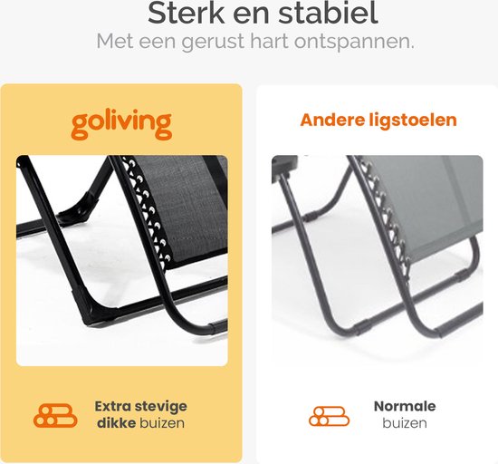 Goliving Opvouwbare Ligstoel - 3 Standen - 110 x 66 x 178 cm - Verstelbare Tuinstoel met Tafel - Inklapbare Campingstoel - Loungestoel Buiten - Vouwstoel Tuin - Zwart