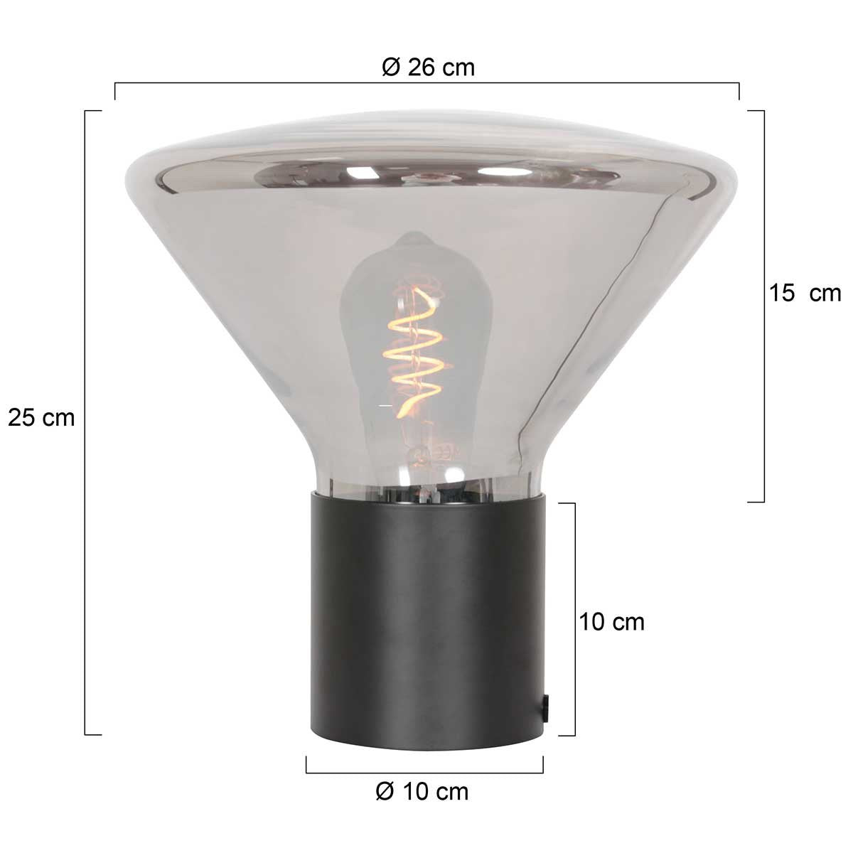 Tafellamp Ambiance 3401ZW Zwart, 25 cm hoog, 26 cm diameter, van elektronica, glas en metaal, Steinhauer, Eigentijds design voor binnengebruik