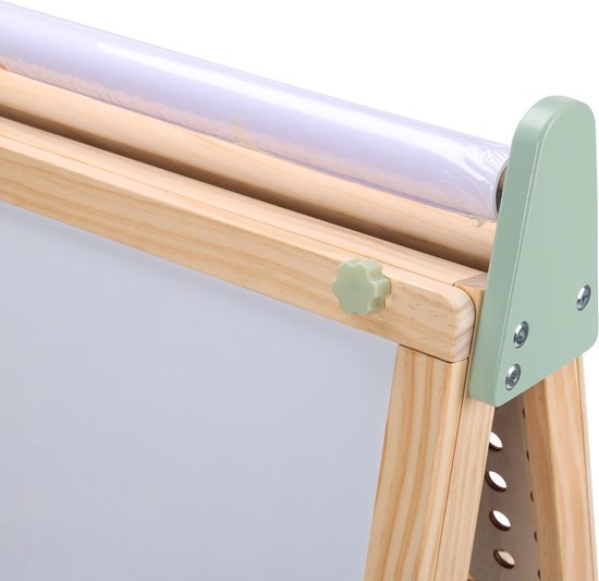 Sunny Mika Activiteiten Ezel – Houten Kinder Ezeltje – Speelezel met Whiteboard, Krijtbord, Magnetisch Bord & Pegboard – Inclusief Papierrol, Magneten, Krijtjes, Eraser, Pegboard Accessoires en meer – Educatief Speelgoed
