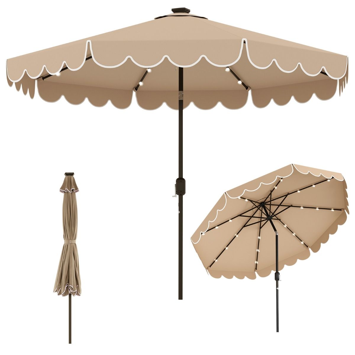 Coast tuinparasol met LED-verlichting - slingerbediening - kantelbaar tot 35° - bruin 300 x 253 cm