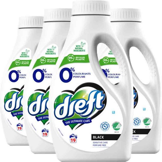 Dreft - Vloeibaar Wasmiddel 0% Donkere Was 19 Wasbeurten - 4 x 988 ml - Voordeelverpakking