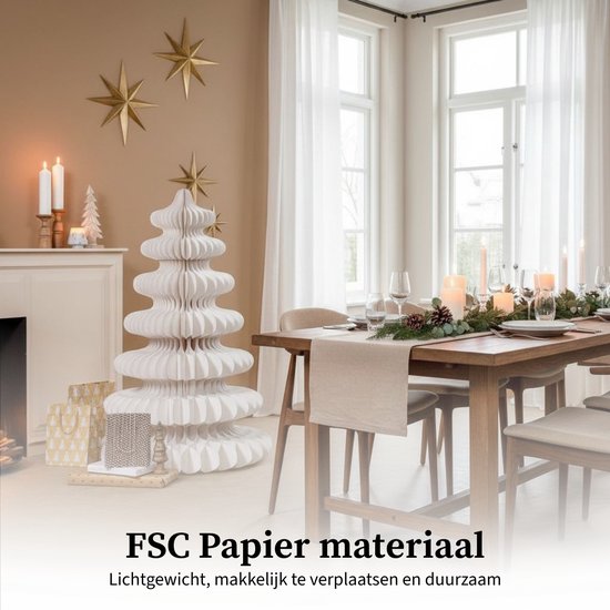 Mica Decorations Papieren Kerstboom - Opvouwbare Kunstkerstboom - H152 x Ø104 cm - Kerst Decoratie - FSC 100% - Wit