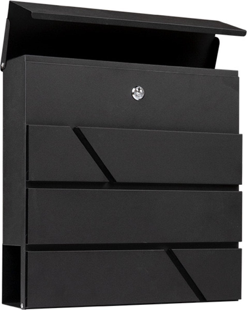 BRASQ Deluxe Brievenbus Zwart 37,5 x 36,5 x 11 cm – Wandbrievenbus met Slot en Krantenvak – Inclusief Montagemateriaal & 2 Sleutels