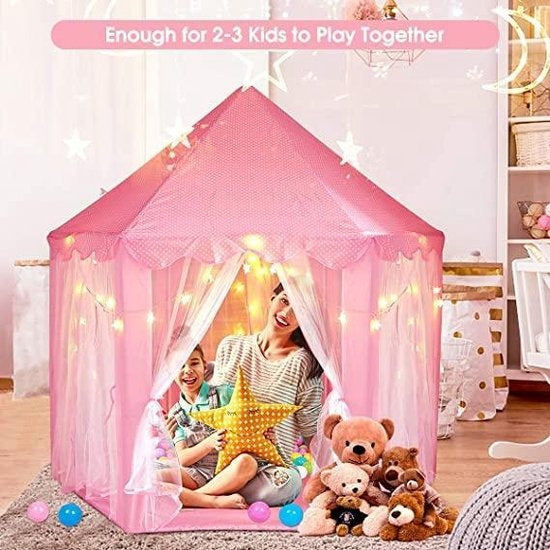 Fuegobird Speeltent Voor Kinderen - prinses kasteel - Game Tent - Indoor en Outdoor Games - Wordt geleverd met led-verlichting - Roze
