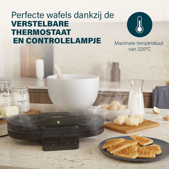 Princess 132384 Dubbel Wafelijzer - 10 hartvormige - 1200W - Regelbare thermostaat- 5 standen - Anti aanbaklaag - PFAS-vrij - Zwart - Gaufrier