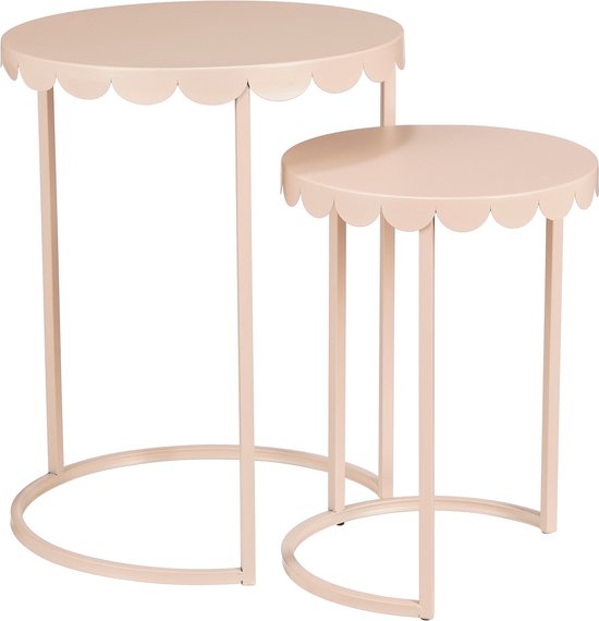 Mica Decorations Lara Bijzettafel - Set van 2 - H51 x Ø40 cm - Metaal - Lichtroze