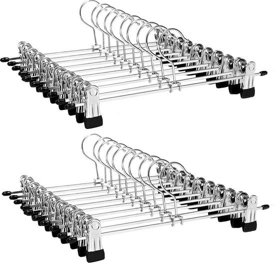 LifeGoods Broekhangers met Verstelbare Antislip Knijpers - Stevige Kleding Hanger met Klemmen - Kleerhanger voor Dames/Heren/Kind/Baby - Broek en Rok Houder - Metaal