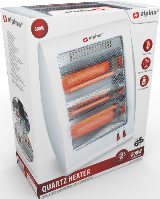 alpina Elektrische Kachel - Straalkachel - 2 Standen 400 en 800 Watt - Kantelbeveiliging - Draagbaar