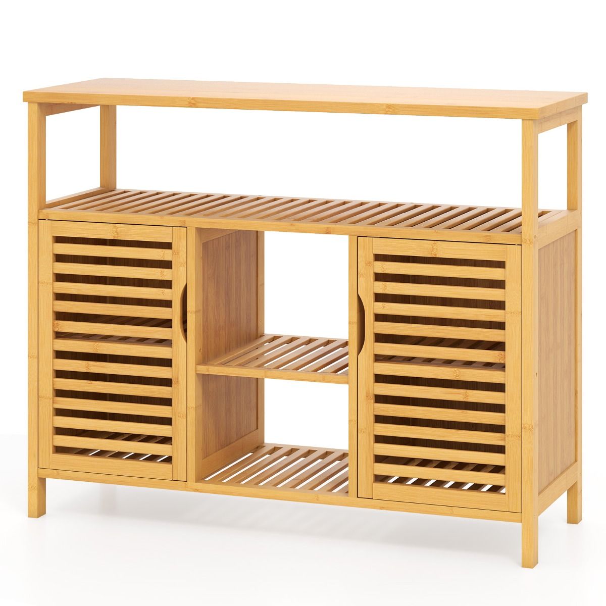 Coast Bamboe Badkamerkast - 2 deuren - open planken - natuurlijk - 100 x 35 x 80 cm