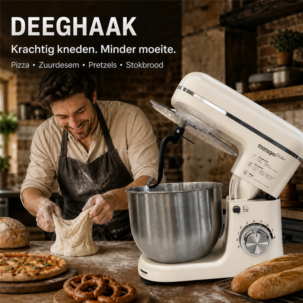 MONSGA SM100 keukenmachine - 1000 W - 5 L mengkom - crèmewit