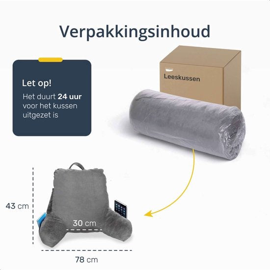 Leeskussen - Voor in bed - Met 3 opbergvakken - Rugkussen bank - zitkussen - Lende - Rug kussen onderrug - Lees - Kussens - Knuffel - Steun - Boeken - book - Seat - Grijs