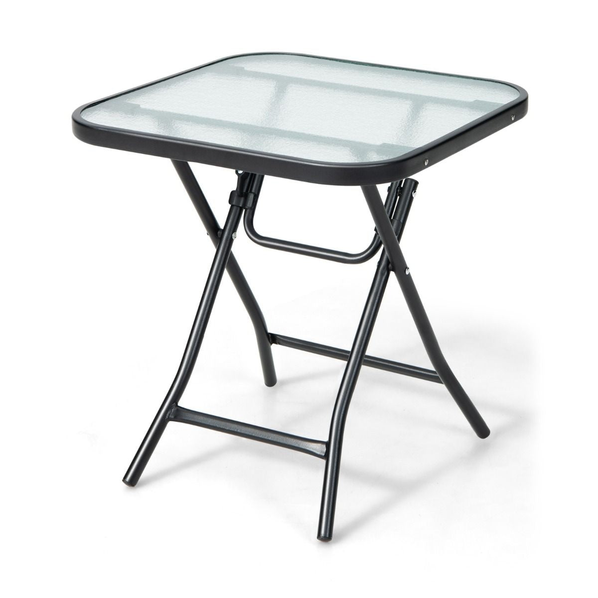 Coast Terrace bijzettafel vierkante glazen tafel met roestvrij frame opvouwbare salontafel zwart