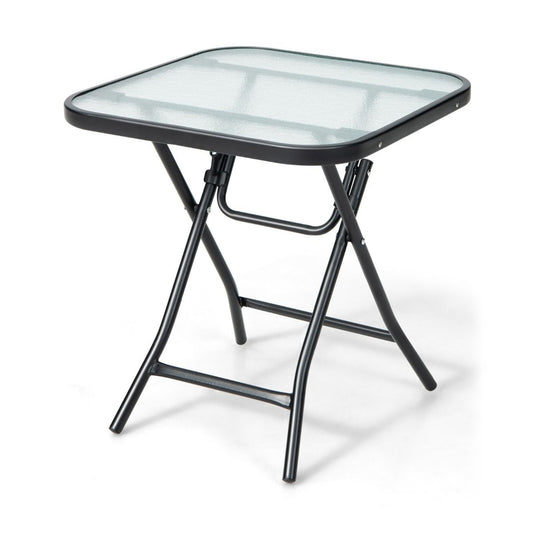Coast Terrace bijzettafel vierkante glazen tafel met roestvrij frame opvouwbare salontafel zwart