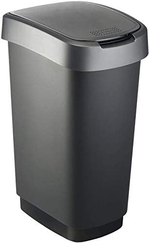 Rotho Twist Prullenbak met Deksel, 50 Liter, Zwart/Zilver, BPA-vrij