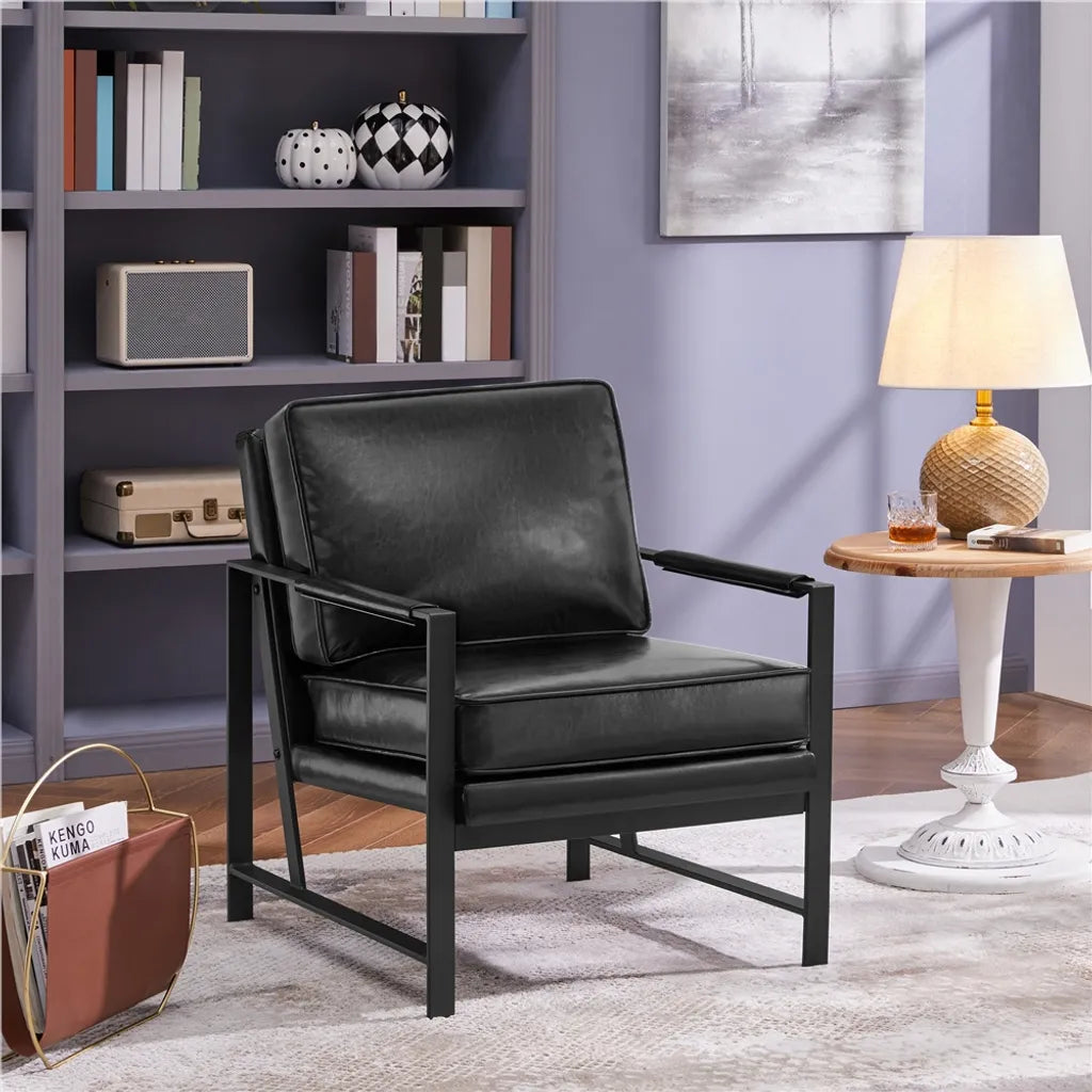 Yaheetech Retro Relaxfauteuil Kunstleer, Zwart