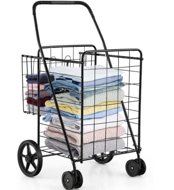 Ruime opvouwbare boodschappentrolley met wielen - 360 graden draaibaar -metalen tas