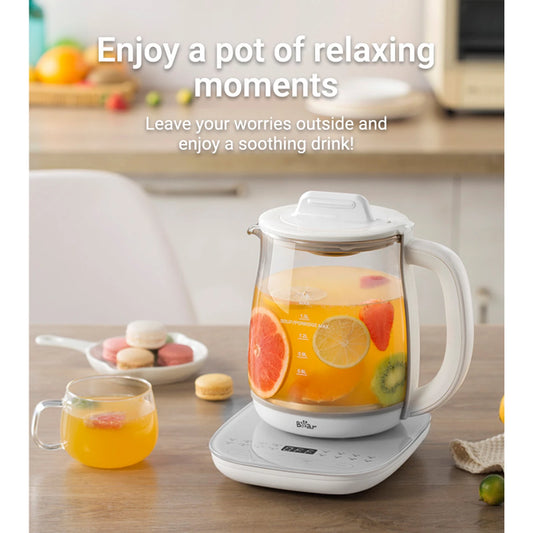 Bear YSH-C18R6 1,8 L Multifunctionele Waterkoker – 16-in-1 – Thee, Soep & Hotpot – Digitale Bediening – Glazen Kan – 1000-1200 W – Wit