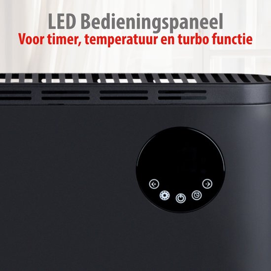 alpina Elektrische Kachel 2000W - Electrische Verwarming Convectorkachel - Heater met Instelbare Thermostaat en 3 Warmtestanden - Vrijstaand of Wandmontage - Zwart