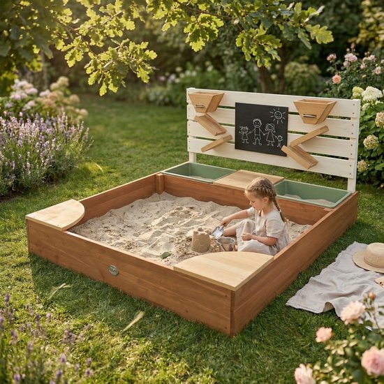AXI Cato zandbak met zand & waterbakken en Speelwand Beige/bruin- Zand & Water - Inclusief afdekzeil en gronddoek - 10 jaar garantie!