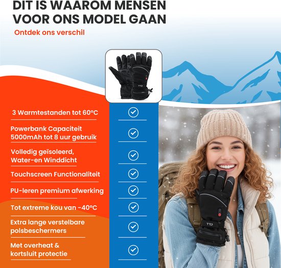 TTD® Verwarmde Handschoenen Deluxe L - PU Leer - Handschoenen met Verwarming