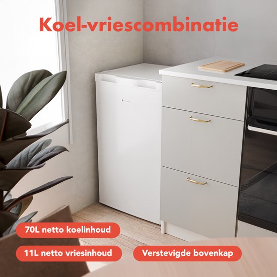 KitchenBrothers Koelkast - 81L - Tafelmodel Koelkast met Vriesvak - IJskast - Koelvriescombinatie - Frigo - Vrijstaand - Wit