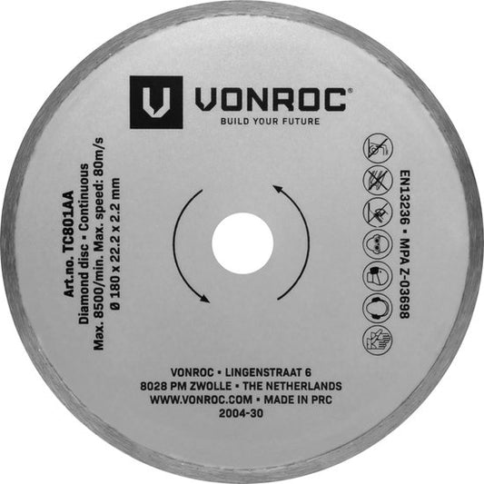 VONROC Diamant zaagblad Ø180mm – Volrand – Universeel – O.a. geschikt voor VONROC TC501AC tegelzaag