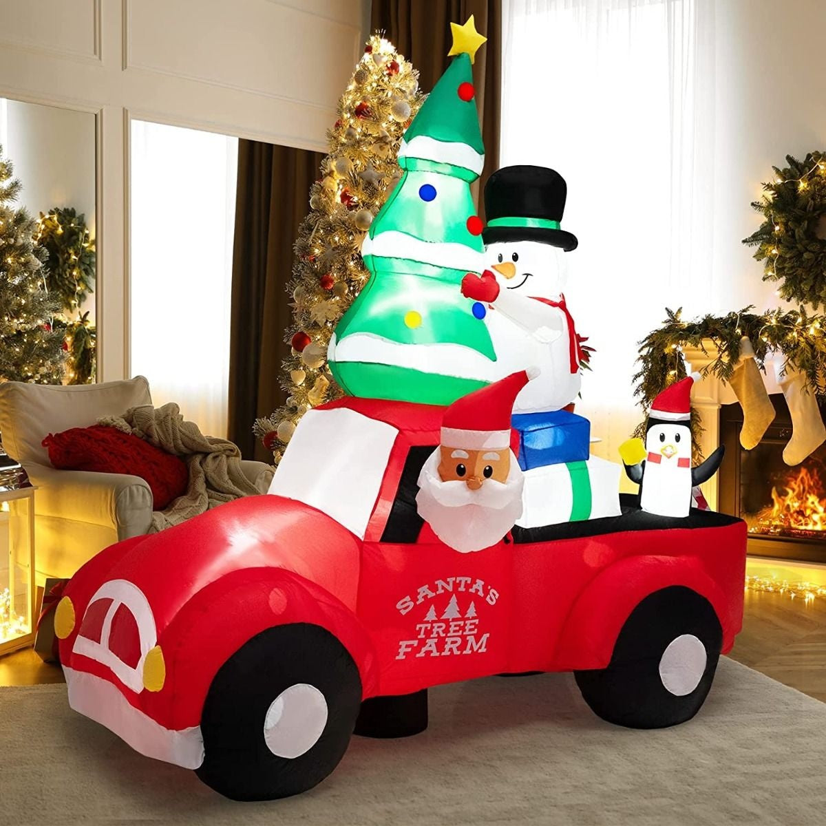 Coast Lange Opblaasbare Kerstwagen Met Kerstman Kerstversiering Kleurrijk - 220cm