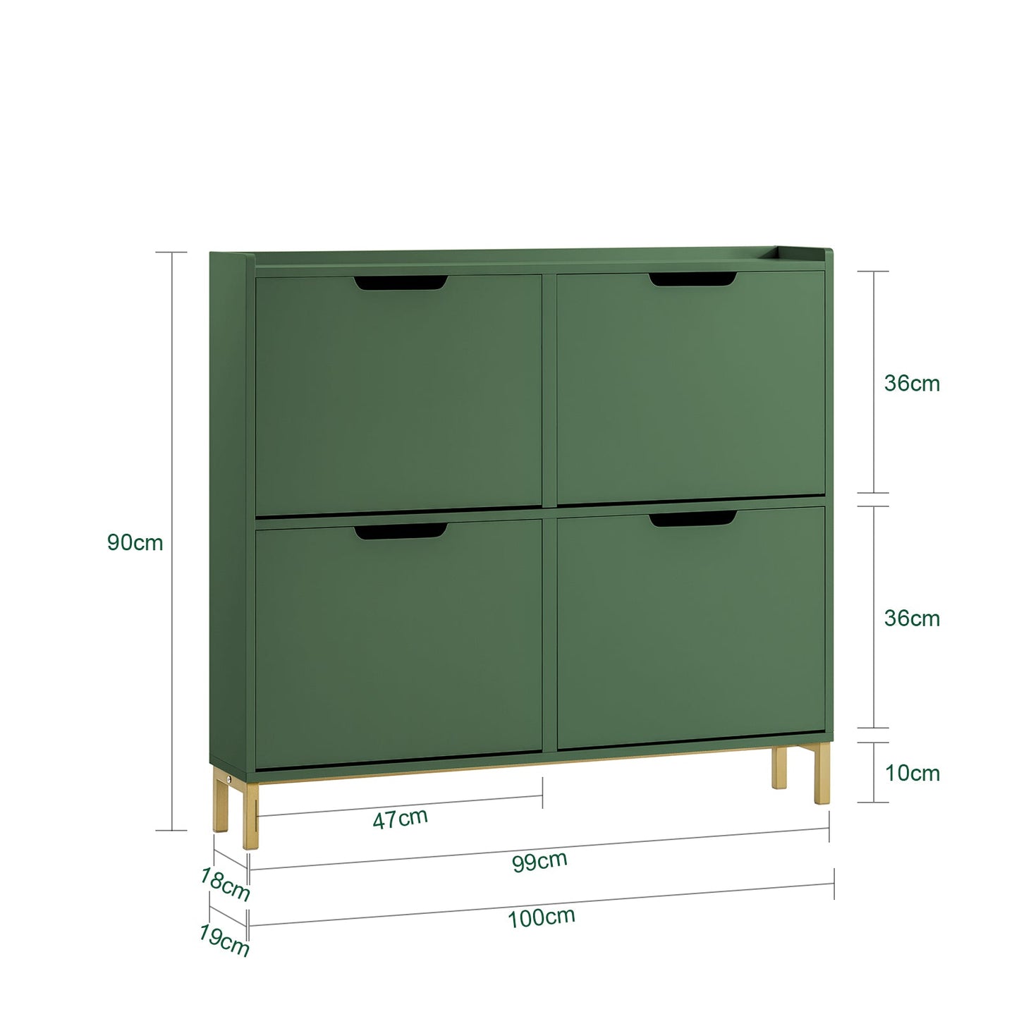SoBuy Schoenenkast FSR100-SY - 4 Ladekleppen - 100 x 19 x 90 cm - Groen