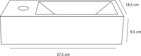 Differnz Helios Fonteinset - Kraan Links - Wasbak Keramiek Wit - Rechte Kraan - Mat Zwart - Standaard Greep - 37.5 x 18.5 x 9.5 cm
